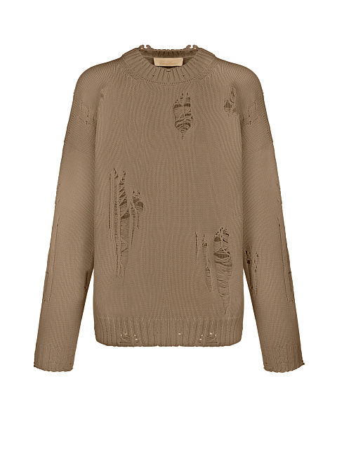 Коричневый хлопковый свитер с дырками, 1