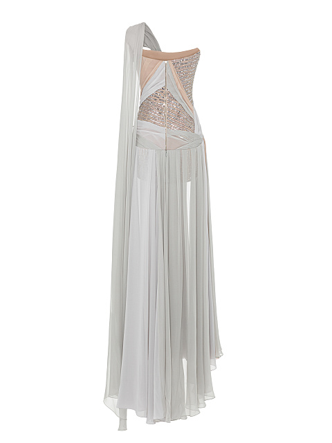 Серое платье-макси из шифона с корсетным верхом в пайетках, 2 Серое платье-макси из шифона с корсетным верхом в пайетках, 2