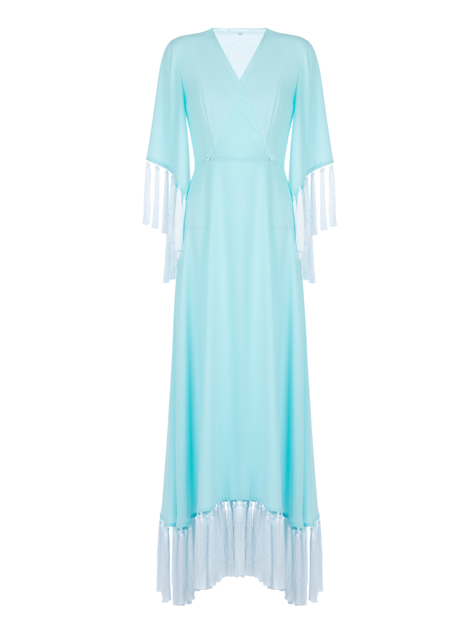 Голубое шифоновое платье с бахромой, 1