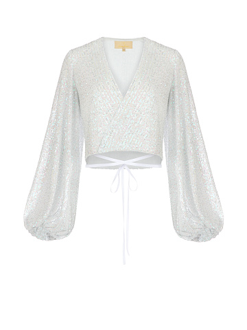 Белая блузка на запах в пайетках, 1