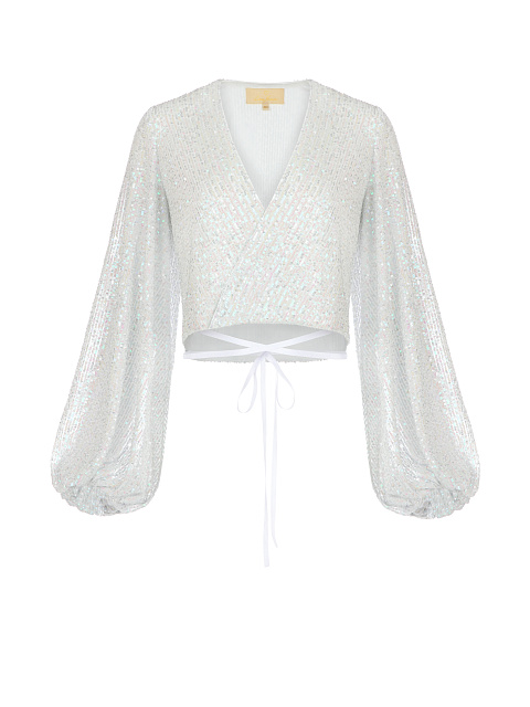 Белая блузка на запах в пайетках, 1