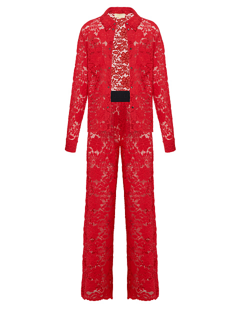 Красный кружевной костюм из рубашки и брюк, 1