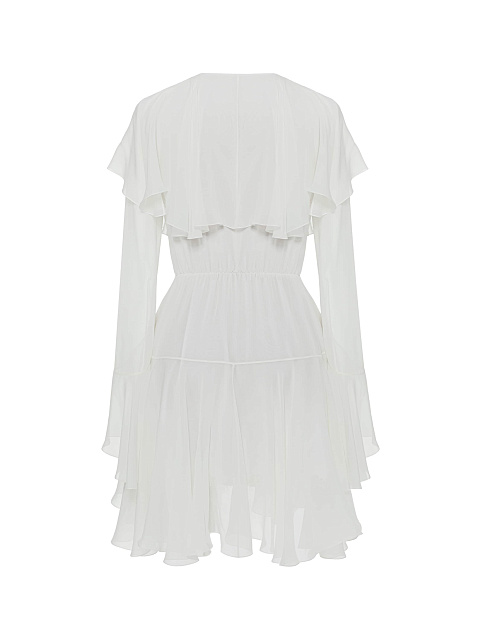 Белое платье-мини из шифона с воланами и кружевом , 2 Белое платье-мини из шифона с воланами и кружевом , 2