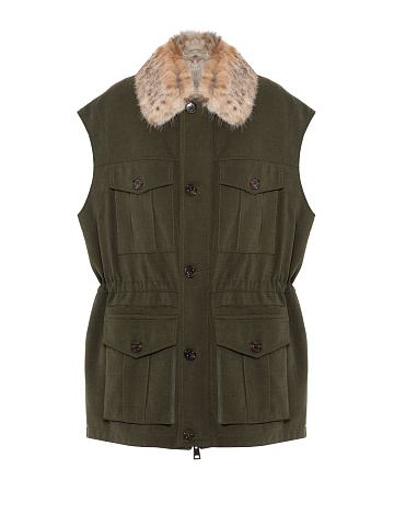 Жилет цвета хаки с мехом рыси, 1