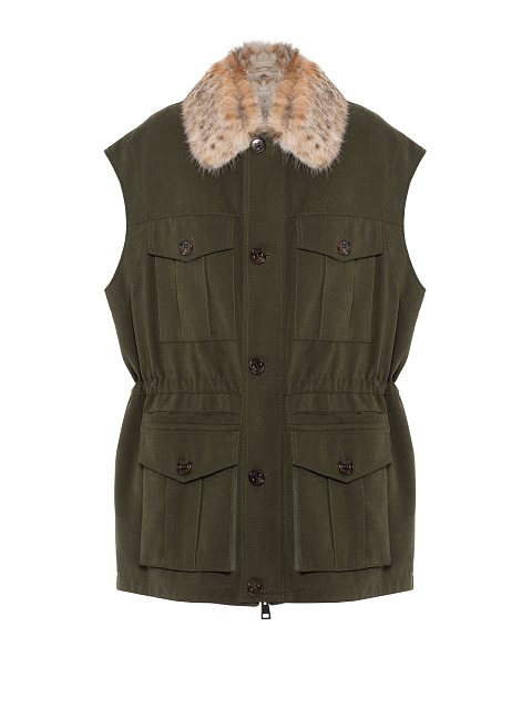 Жилет цвета хаки с мехом рыси, 1