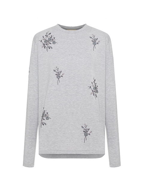 Серый хлопковый лонгслив со стразами, 1