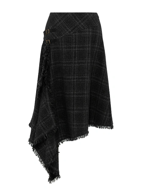 Серая асимметричная юбка-миди из шерсти в клетку, 1 Серая асимметричная юбка-миди из шерсти в клетку, 1
