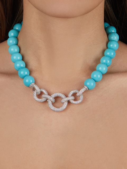 Колье из белого золота с бирюзой и бриллиантами круглой огранки, 2 Колье из белого золота с бирюзой и бриллиантами круглой огранки, 2