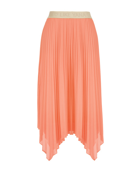 Коралловая плиссированная юбка-миди с асимметричным подолом, 1
