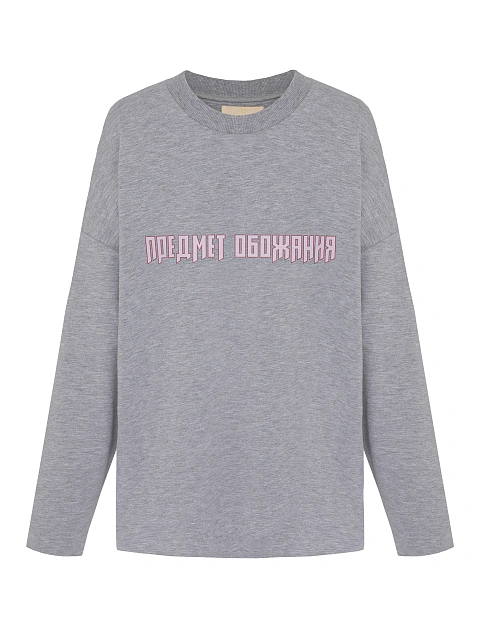 Серый хлопковый лонгслив с принтом «Предмет обожания», 1 Серый хлопковый лонгслив с принтом «Предмет обожания», 1