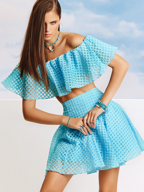 Голубой шифоновый комплект из топа и юбки-мини, 5 Голубой шифоновый комплект из топа и юбки-мини, 5