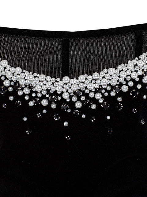 Черное платье-мини из бархата с асимметричной драпировкой, 3