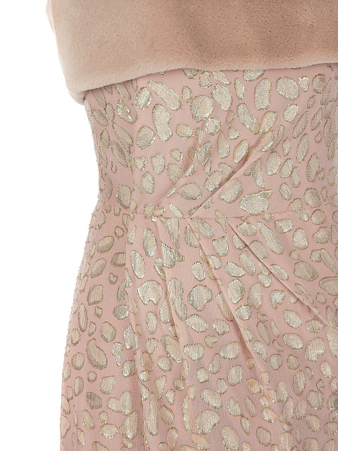 Розовое платье-макси с отделкой из меха норки, 3