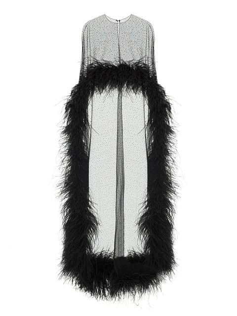 Черная накидка из фатина с боа, 1