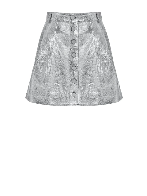 Серебристая юбка-мини из мятой кожи, 1