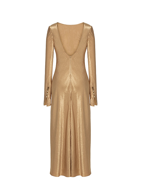 Золотистое платье-миди из шелка с открытой спиной, 2