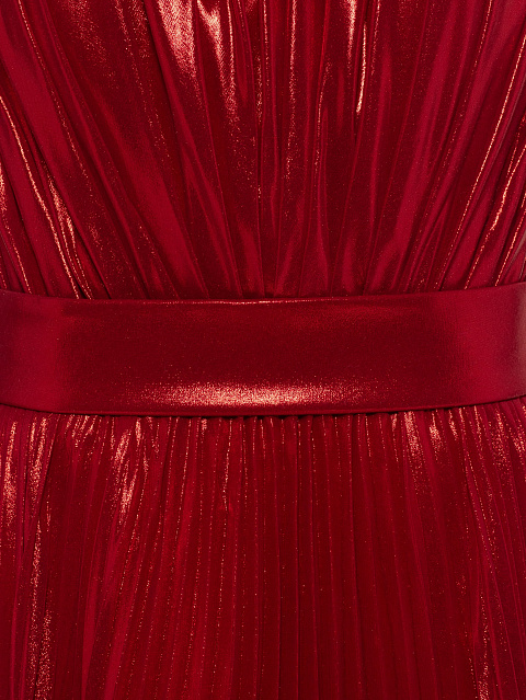 Красное платье-макси из шифона с юбкой гофре, 3