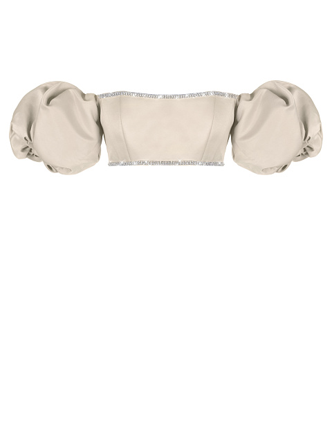 Бежевый атласный топ с рукавами-фонариками и стразами, 1