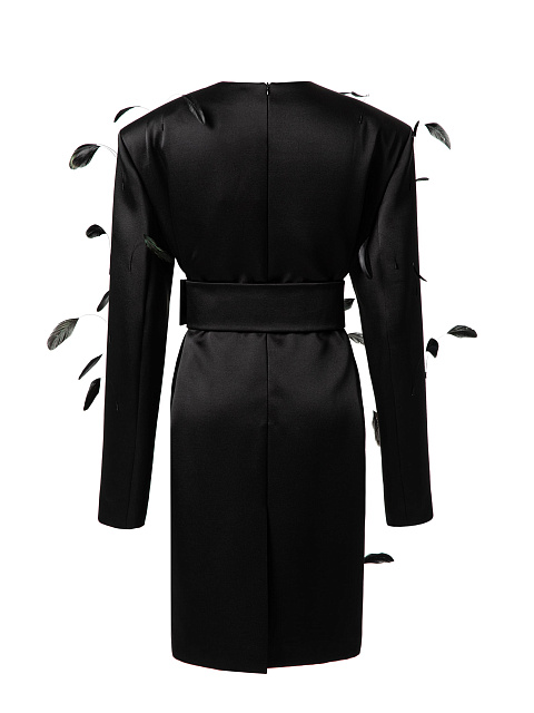 Черное платье-мини с перьями, 4