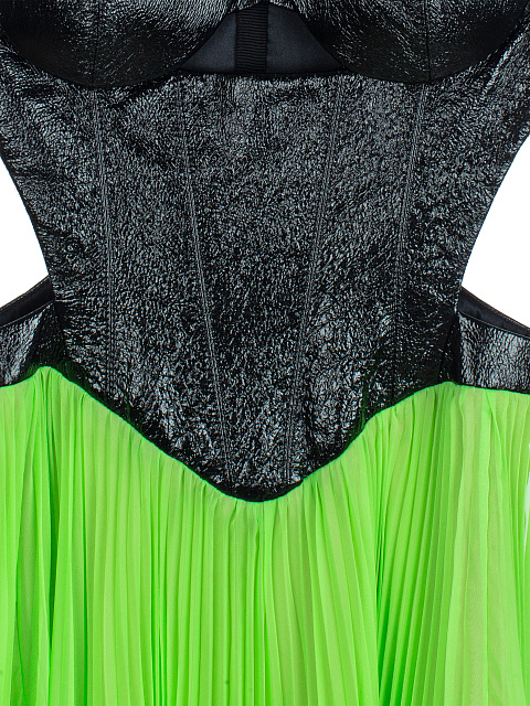 Черное кожаное платье-макси с плиссировкой, 3