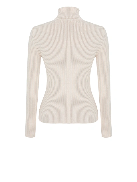 Светло-бежевая трикотажная водолазка в рубчик, 2