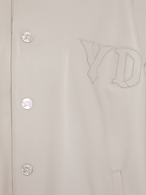 Светло-бежевый объемный бомбер из кожи, 3