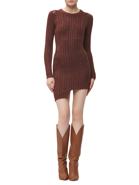 Коричневое вязаное платье-мини с асимметричным подолом, 4 Коричневое вязаное платье-мини с асимметричным подолом, 4