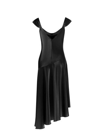 Черное платье-миди из шелка с асимметричной юбкой, 2