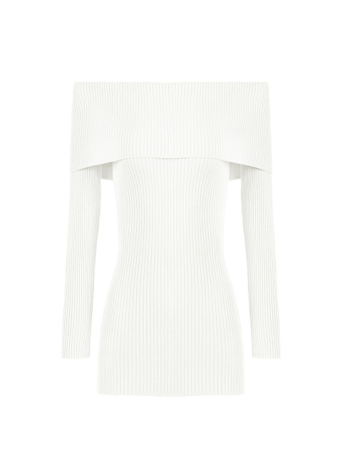 Белое трикотажное платье-мини с открытыми плечами, 1