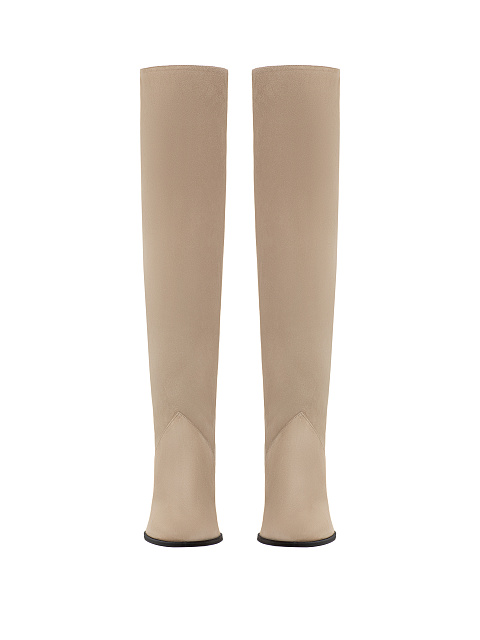 Бежевые высокие сапоги из замши на каблуке, 2 Бежевые высокие сапоги из замши на каблуке, 2