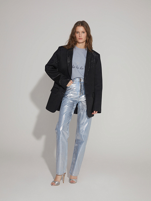 Черный однобортный жакет с люрексом, 7 Черный однобортный жакет с люрексом, 7