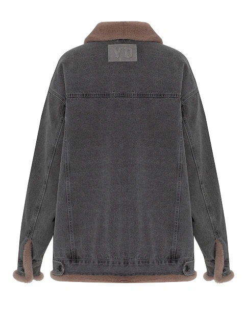 Серая джинсовая куртка с коричневым подкладом из овчины, 6