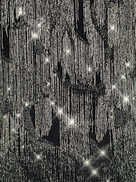 Черное платье-мини на одно плечо с бахромой из бисера, 3