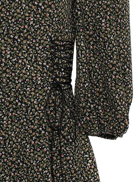 Черное платье-мини с цветочным принтом и шнуровкой на талии, 3