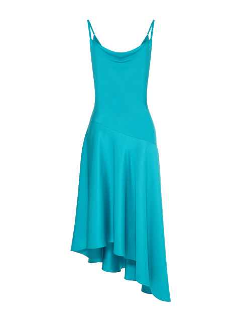 Голубое асимметричное платье-миди из шелка, 1