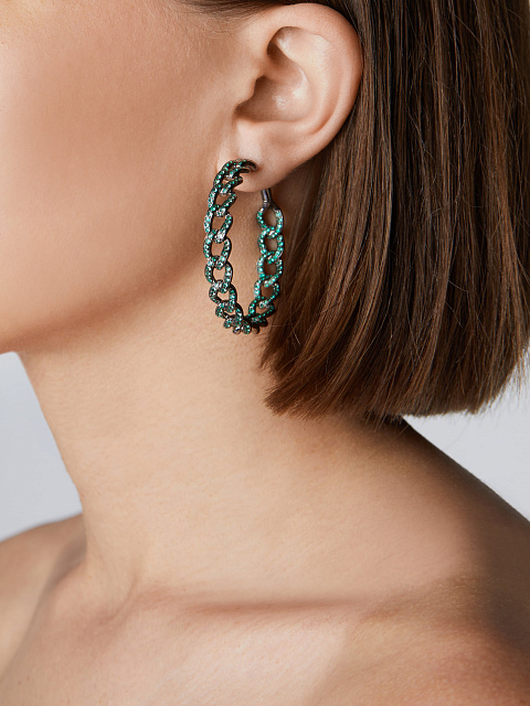 Хупсы из черненого золота с изумрудами круглой огранки, 2