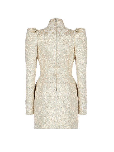 Платье-мини из золотой парчи с цветами, 2