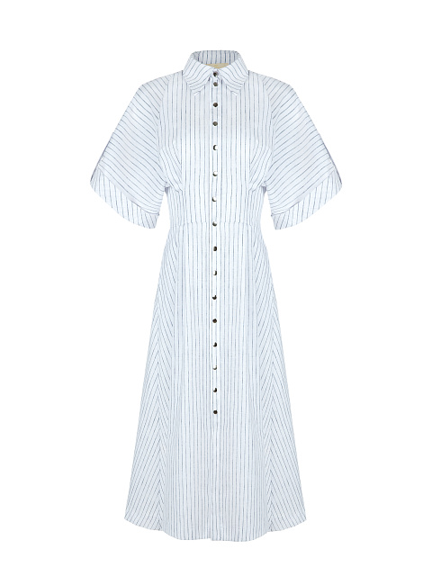Белое хлопковое платье-миди в полоску, 1