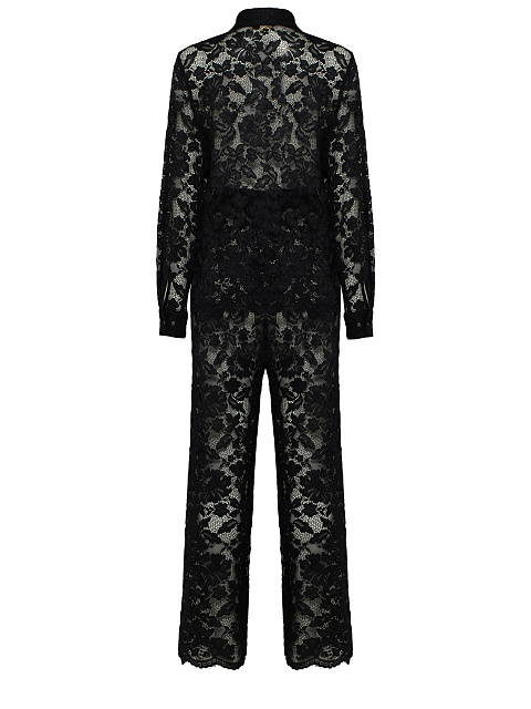 Черный кружевной костюм из рубашки и брюк, 3