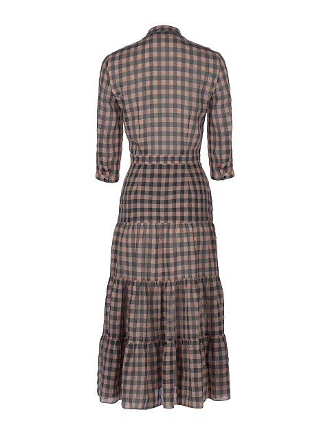 Шифоновое персиковое платье-миди в зеленую клетку, 2