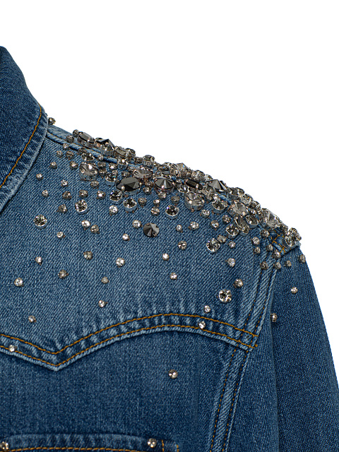 Синяя джинсовая рубашка с кристаллами и стразами, 3