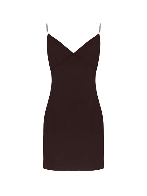 Темно-коричневое платье-миди из шифона, 3