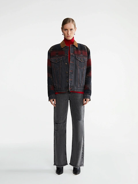 Серая джинсовая куртка с отделкой из шерсти и замши, 3