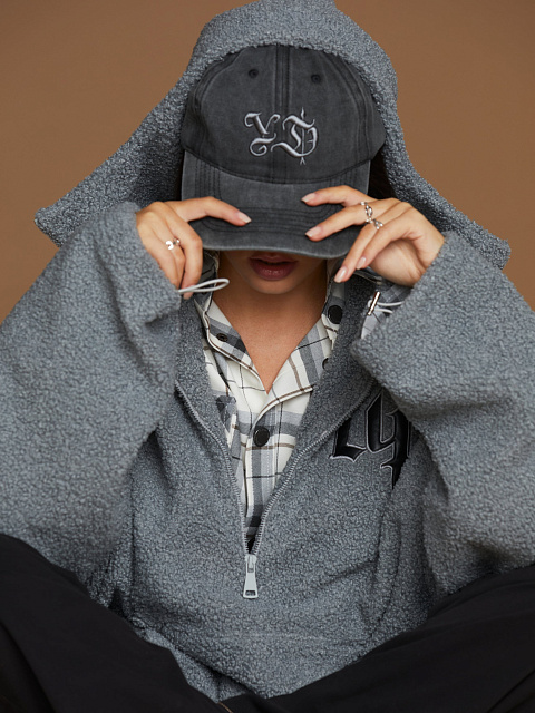 Серое объемное худи из ткани букле, 6