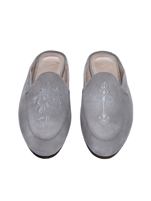 Серые замшевые мюли с вышивкой, 2 Серые замшевые мюли с вышивкой, 2