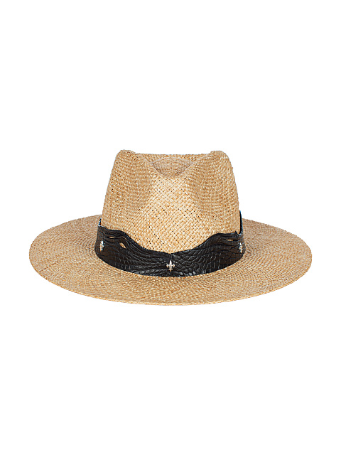 Соломенная шляпа с отделкой из черной кожи крокодила, 2