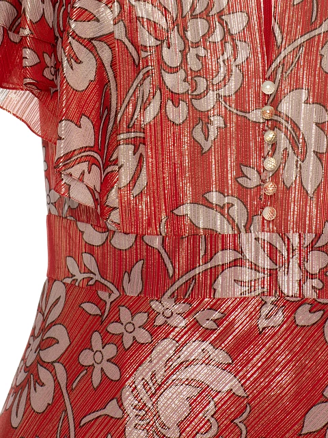 Красное платье-макси из шелка с цветочным принтом и люрексом, 3