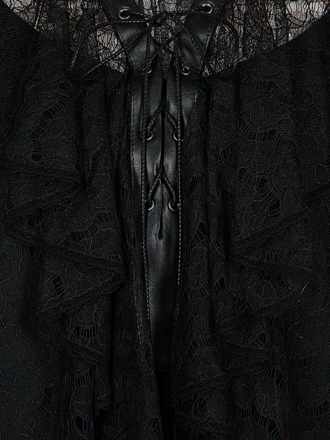 Черная кружевная блузка с отделкой из кожи, 3 Черная кружевная блузка с отделкой из кожи, 3