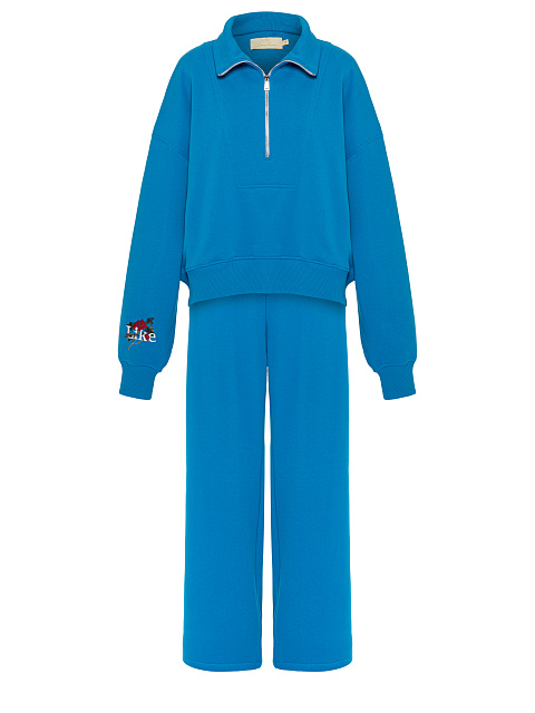 Голубой спортивный костюм из футера с вышивкой, 1
