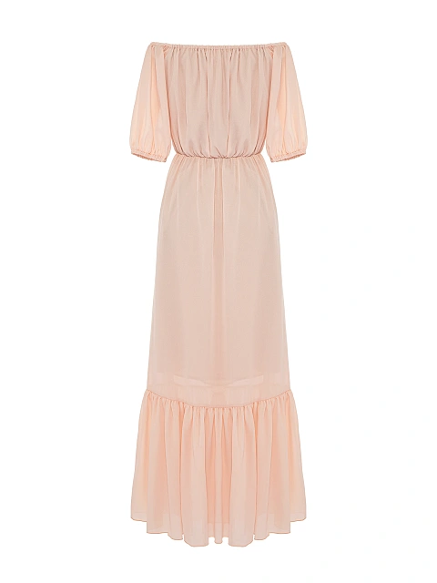 Персиковое платье-макси с открытыми плечами, 2